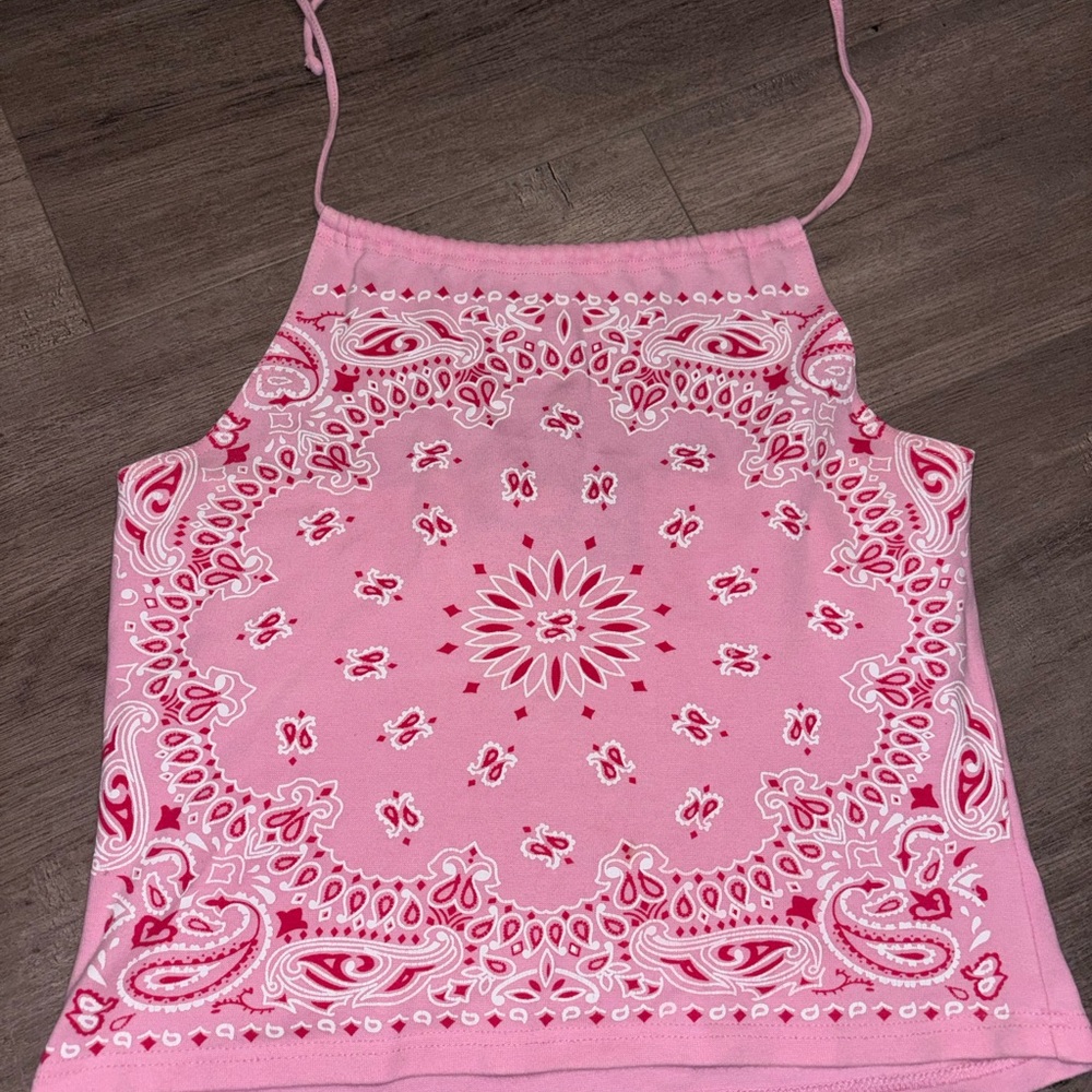 Pink Bandana-Print Halter Crop Top